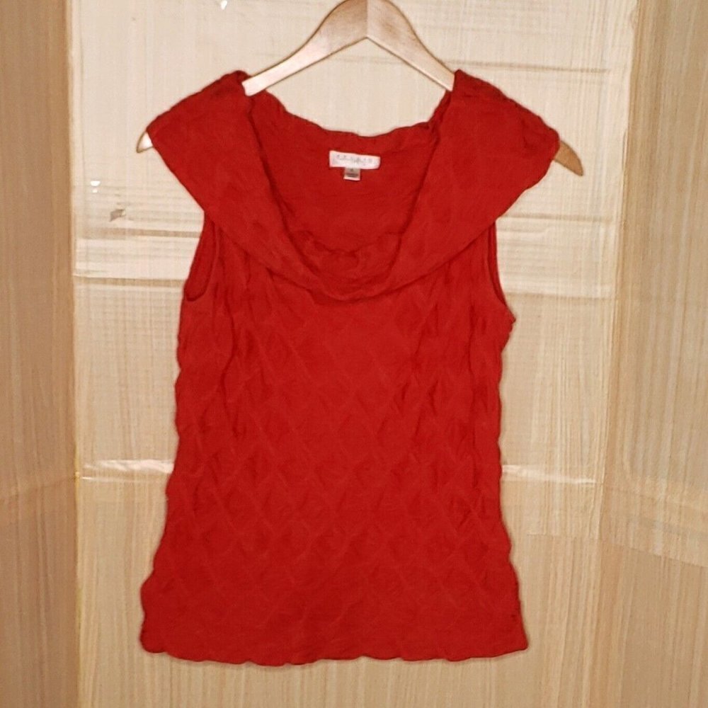Studio JPR Womens Red Textured Sleeveless Cowl Neck Stretchy Top Large